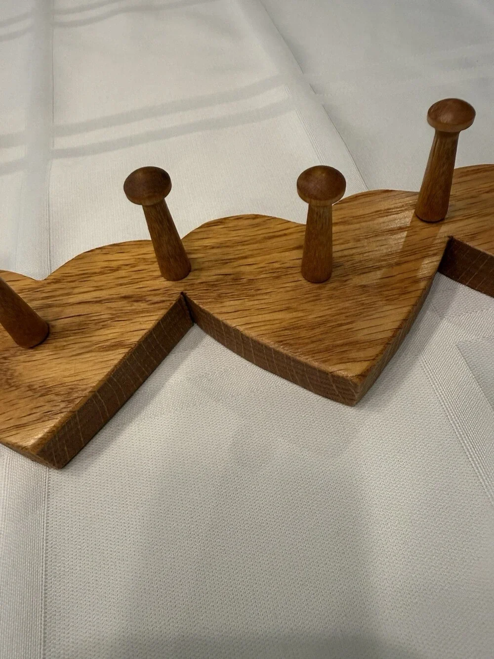 Vintage Oak Wood Heart Peg Rack Wall Hanger Country Cottage McFadden 5-Heart